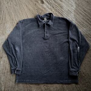 Vintage Geffrey Beine Long Sleeve Henley Blue Dark Faded Distressed Fits Large
